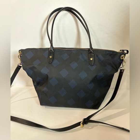 👜 Lands' End Navy Blue/Black Diamond Canvas Tote Shoulder Bag 🌟 - Picture 2 of 16